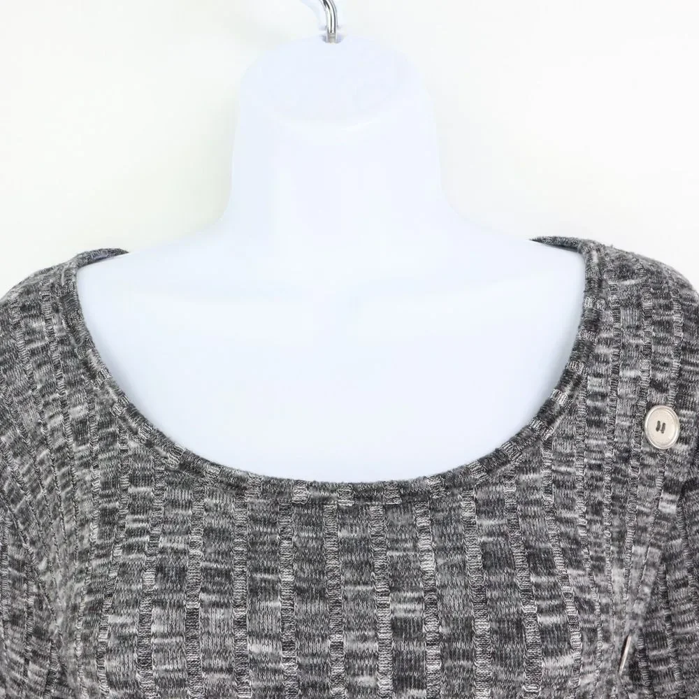 Adrienne Vittadini Sweater Pullover Womens Size XL Gray Heathered Button Accents